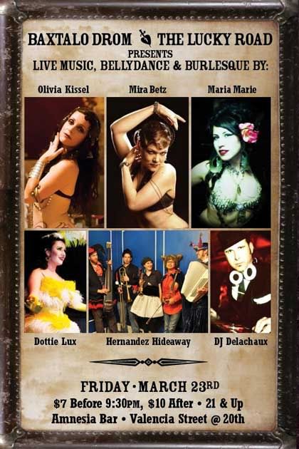 Baxtalo Drom -  The Lucky Road flier, March 23, 2012, Show at Amnesia Bar in San Francisco, CA.