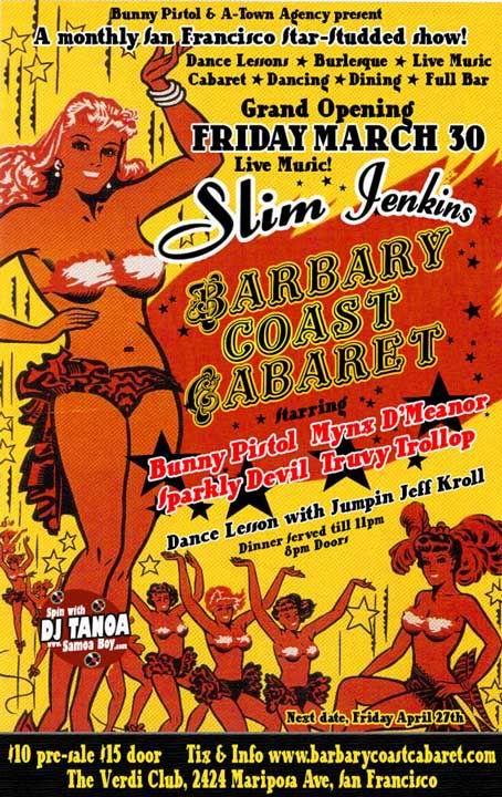 Barbary Coast Cabaret flier, March 30, 2012