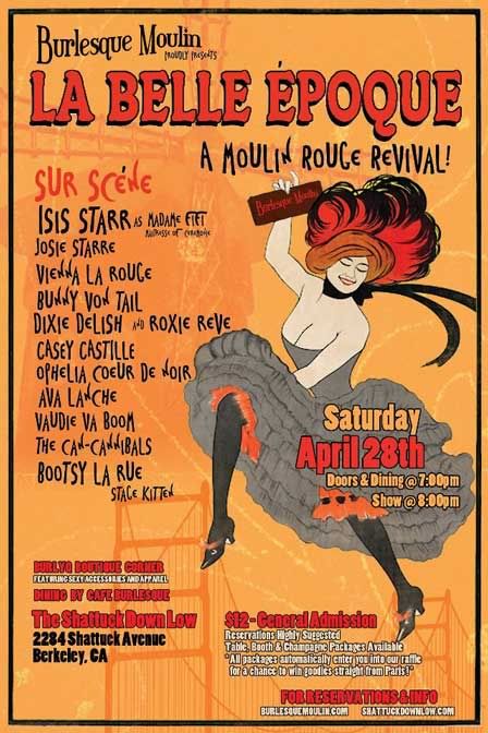 La Belle Epoque flier, April 28, 2012, Show at the Shattuck Down Low in Berkeley, CA.