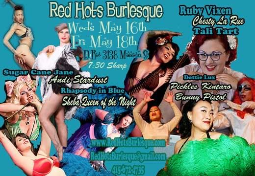 Red Hots flier, May 16, 2012, Show at El Rio in San Francisco, CA.