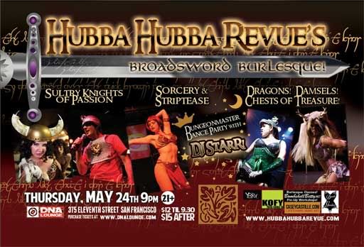 Hubba Hubba Revue flier back, May 24, 2012, Show at the DNA Lounge in San Francisco, CA.