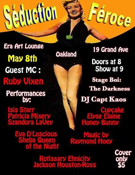 Seduction Feroce flier, May 8, 2012, Show at the Era Art Bar and Lounge in Oakland, CA.