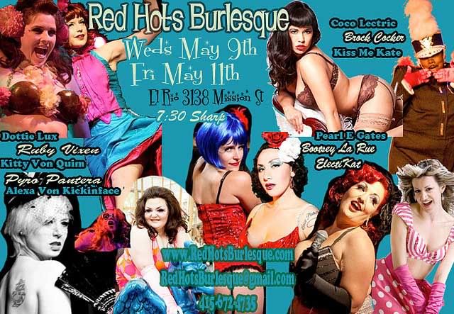 Red Hots flier, May 9 2012, Show at El Rio in San Francisco, CA.
