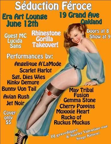 Seduction Feroce flier, June 12, 2012, Show at Era Art Bar and Lounge in Oakland, CA.