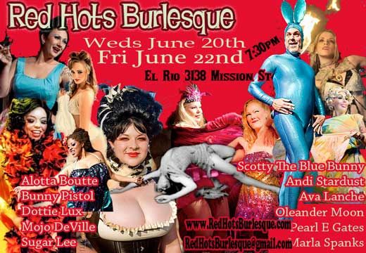 Red Hots flier, June 20 & 22, 2012, Shows at El Rio in San Francisco, CA.