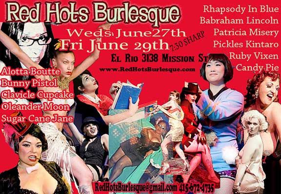 Red Hots flier, June 27 & 29, 2012, Shows at El Rio in San Francisco, CA.