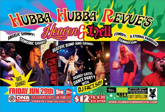 Hubba Hubba Revue Heaven & Hell flier front,, June 29, 2012, Show at the DNA Lounge in San Francisco, Ca.
