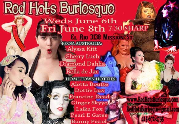 Red Hots flier, June 6 & 8, 2012, Shows at El Rio in San Francisco, CA.
