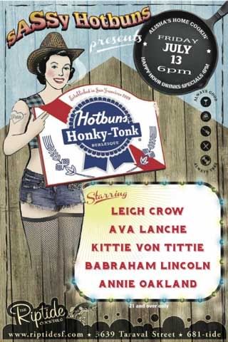Hotbuns Honky-Tonk flier, July 13, 2012, Show at The Riptide in San Francisco, CA.