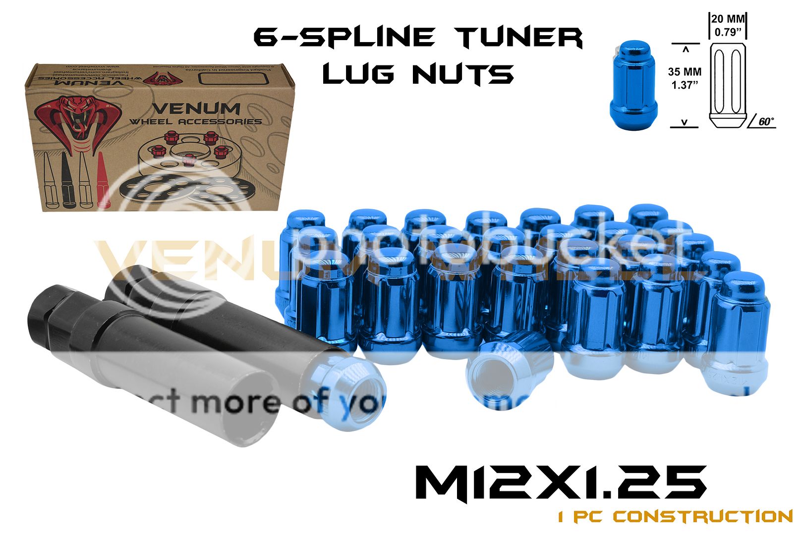 Blue 12x1.25 Chrome Spline Lug Nuts +Keys For 5 Lug Nissan Maxima