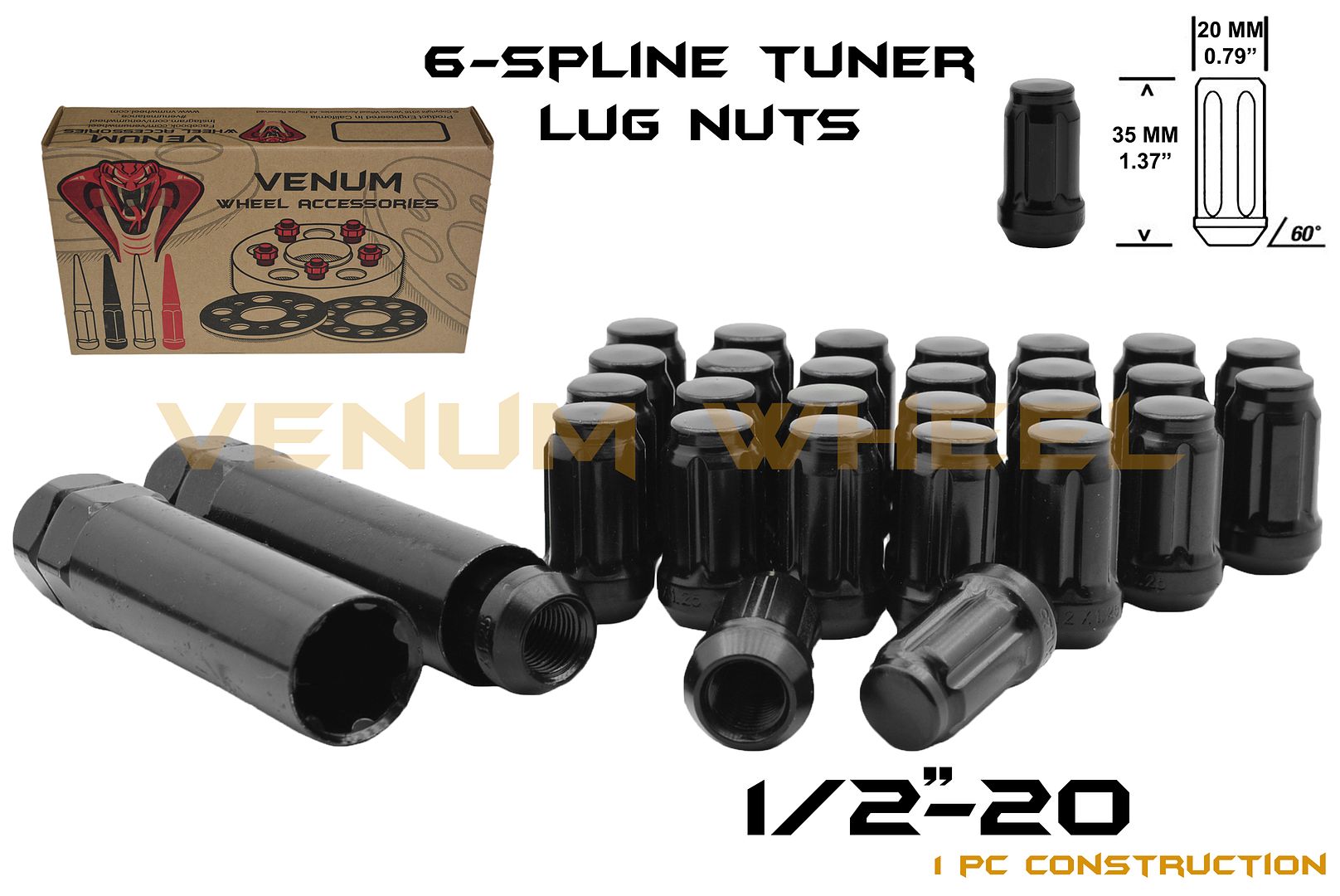 24pc 1/2-20" Black Spline Tuner Lug Nuts +Sockets Fits 6 lug Dodge Socket Doesn't Fit In Lug Nut Hole